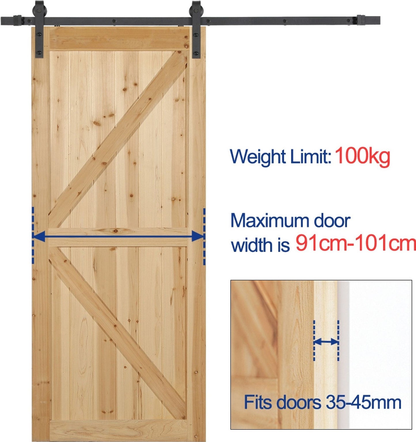 Yaheetech Schuifdeur Railsysteem - 200 cm - Zwart - Compleet Beslag voor Houten Schuifdeur tot 100 kg