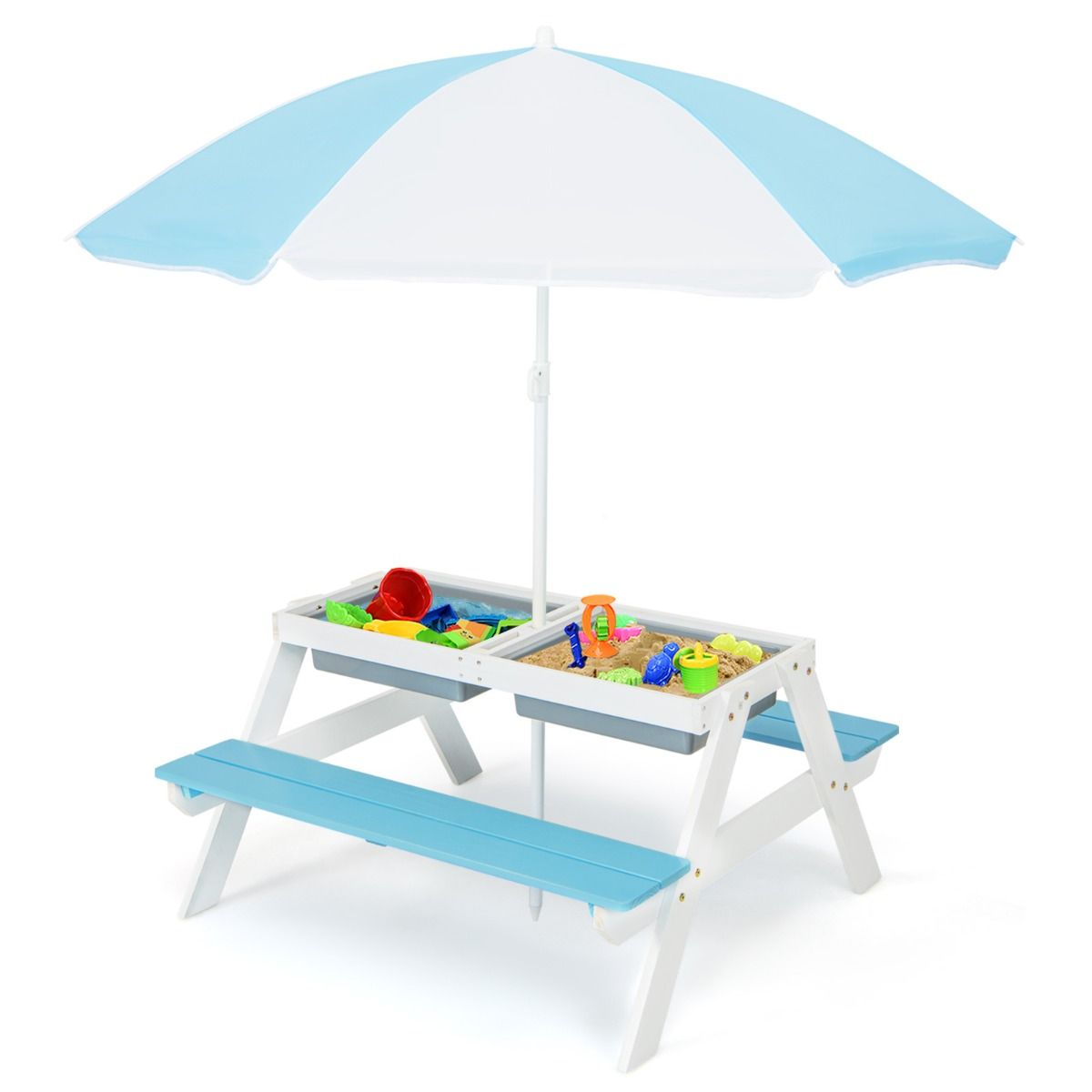 Coast 3-in-1 Kinderpicknicktafelset - met parasol en banken - multicolor
