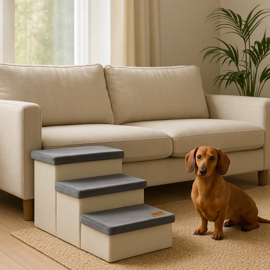 Hondentrap Stevig Hondentrapje Voor Honden Met Opbergruimte - Trap Hond – Opstapje Hond Voor Bank of Bed - Tot 60 kg - Antraciet - Universeel