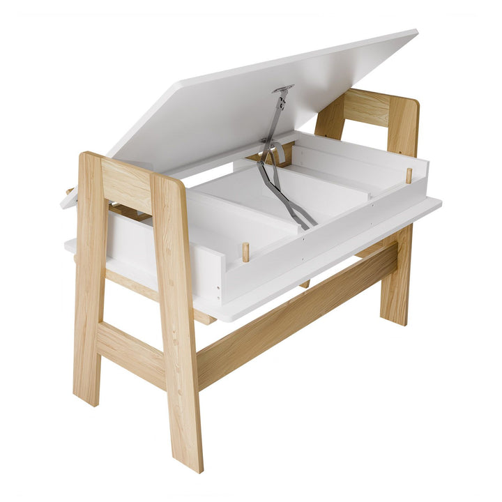 Juskys Fietje Plus Kinderbureau met Verstelbaar Blad en Opbergruimte - Wit/Naturel - 94 x 76 x 63 cm