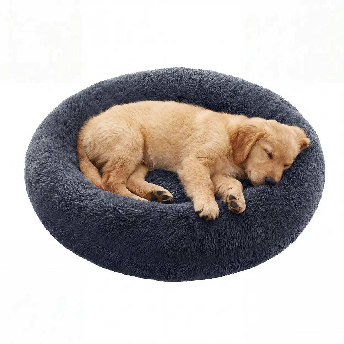 Joyfurnos Donut Hondenmand Fluffy Kalmerend - Afneembare Wasbare Hoes - 100 cm - Donkergrijs