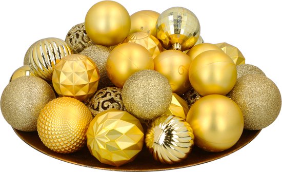 Giftsome Gouden Kersballen Set - 60 Kunststof Kerstballen - Incl. Gouden Piek - Kerst Decoratie - 6/7 cm
