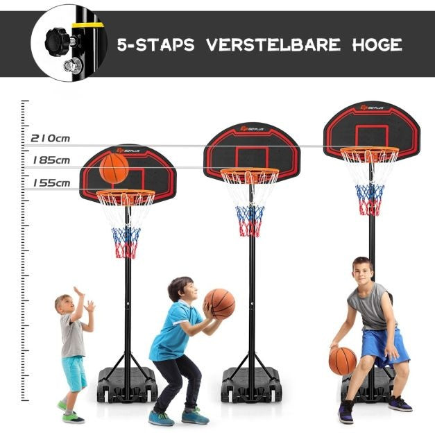 Coast Basketbalstandaard - Hoogte Versetlbaar - 192cm-247cm - Zwart/Rood