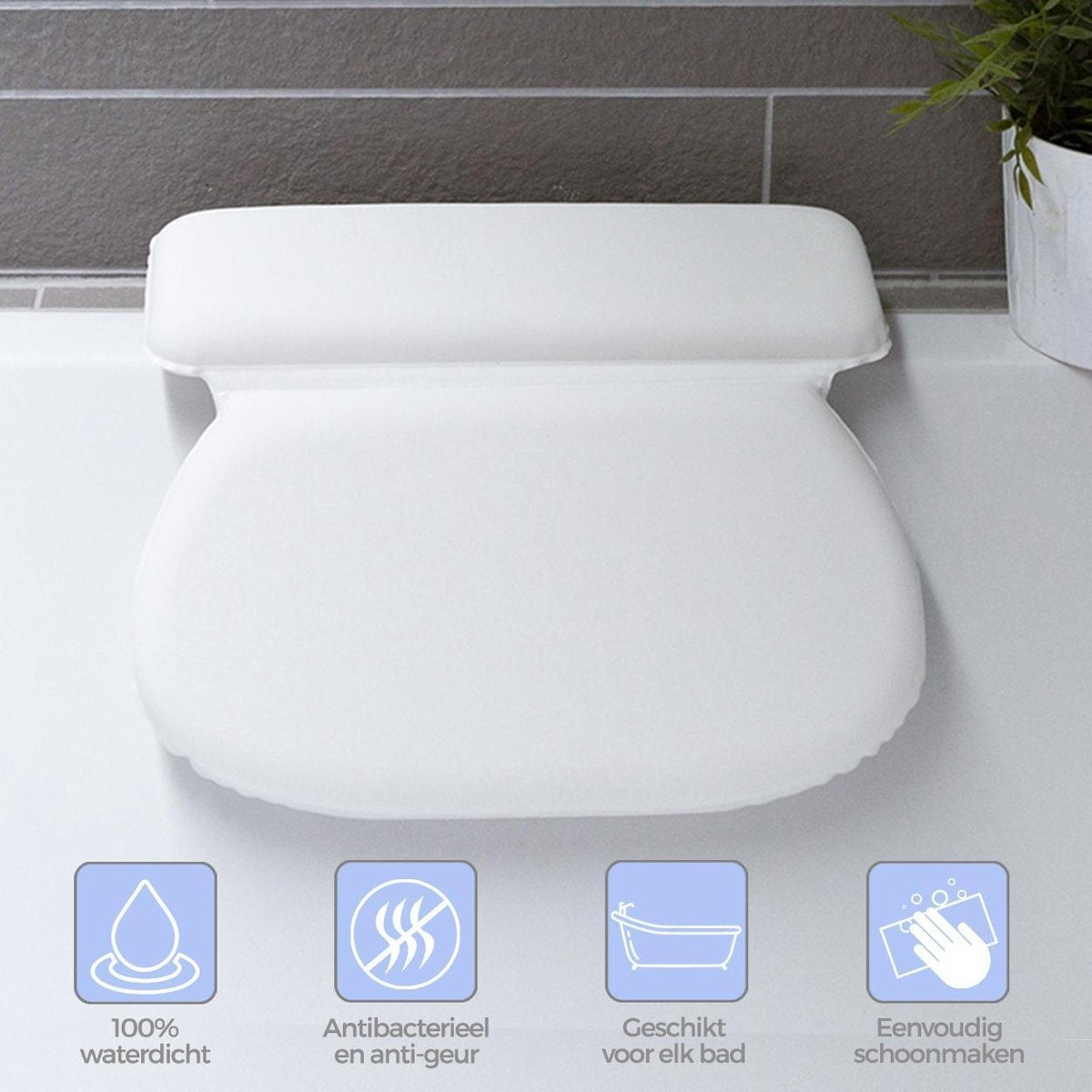 LifeGoods Badkussen - met Anti Slip Zuignappen - voor in Bad en Jacuzzi - Wit