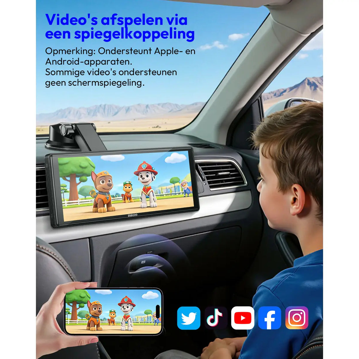 ESSGOO draagbaar CarPlay-scherm 10,26 inch - draadloos