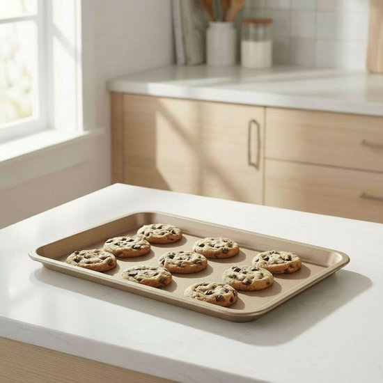 alpina Bakplaat 35x24 cm - Antiaanbaklaag voor Eenvoudig Losmaken van Gebak - Ideaal voor Koekjes, Gebak en Ovenschotels - Makkelijk te Reinigen - Rechthoekige Vorm - Kleur Goud
