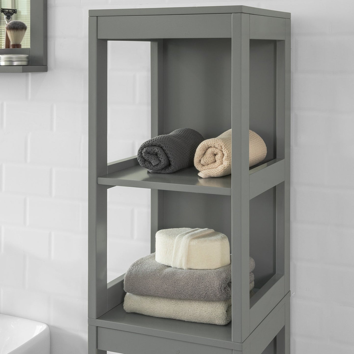 SoBuy Hoge Badkamerkast Met Voetkussen - 2 Lades - Grijs - 30x30x145cm