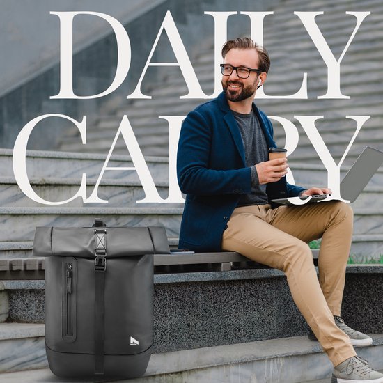 NOHRD Waterdichte Rolltop Rugzak Zwart - Rugtas Heren & Dames - Waterdicht - Rugtas met Laptopvak - Waterproof Rugzak Laptop - Rugzakken