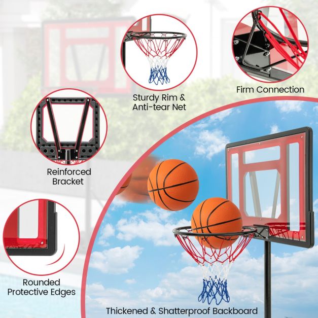 Coast Verstelbare Basketbalring voor Zwembad – 165-185 cm Hoog – Rood – Draagbare Basketbalstandaard voor Kinderen, Tieners en Volwassenen