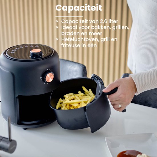 Nexxt Mini Airfryer met 8 Kookprogramma’s – Heteluchtfriteuse van 2,6 Liter voor Bakken, Grillen, Braden – Timer en Automatische Uitschakeling – 1000W
