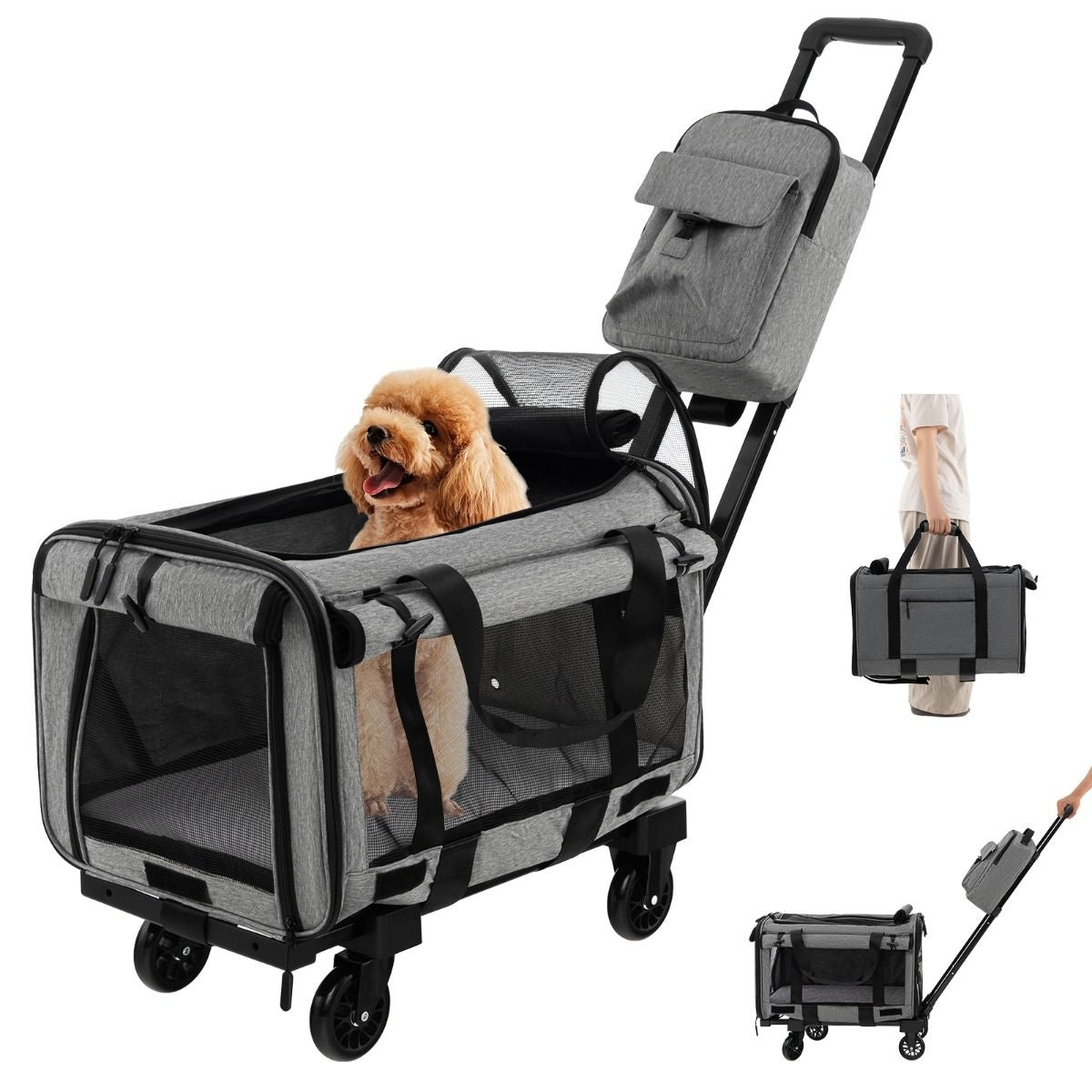 Coast transportbox - kat - hond - draagbaar - met wielen - inklapbaar - telescoophandgreep - kleine en middelgrote huisdieren - grijs