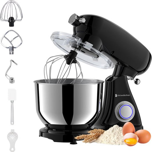 KitchenBrothers Keukenmachine - Keukenrobot - 6,2L Mengkom - 1800W - Keukenmixer - Aluminium - Zwart