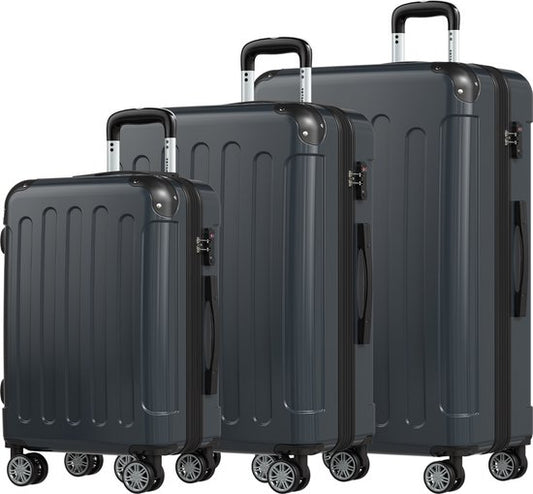 TRVLMORE Kofferset - 3 Delig - 45L Handbagage + 75L en 115L Ruimbagage - TSA Slot - Lichtgewicht - Reiskoffer set - Donkergrijs