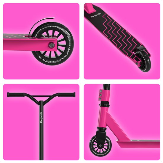 LifeGoods Stuntstep Fly X - 6+ Jaar - Step voor Kinderen - Jongens/Meisjes - 100mm - 100KG - Zwart/Roze