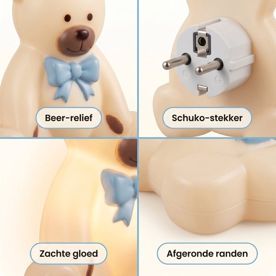 Cheqo® Nachtlampje Kinderen voor Kinderkamer en Babykamer - Baby Nachtlamp Beer Beertje - Stopcontact Lamp - LED Nachtlicht voor Slaapkamer - Stekkerlampje Dier Sfeerlampje - Warm Wit Stopcontactlampje voor Kind en Kindje