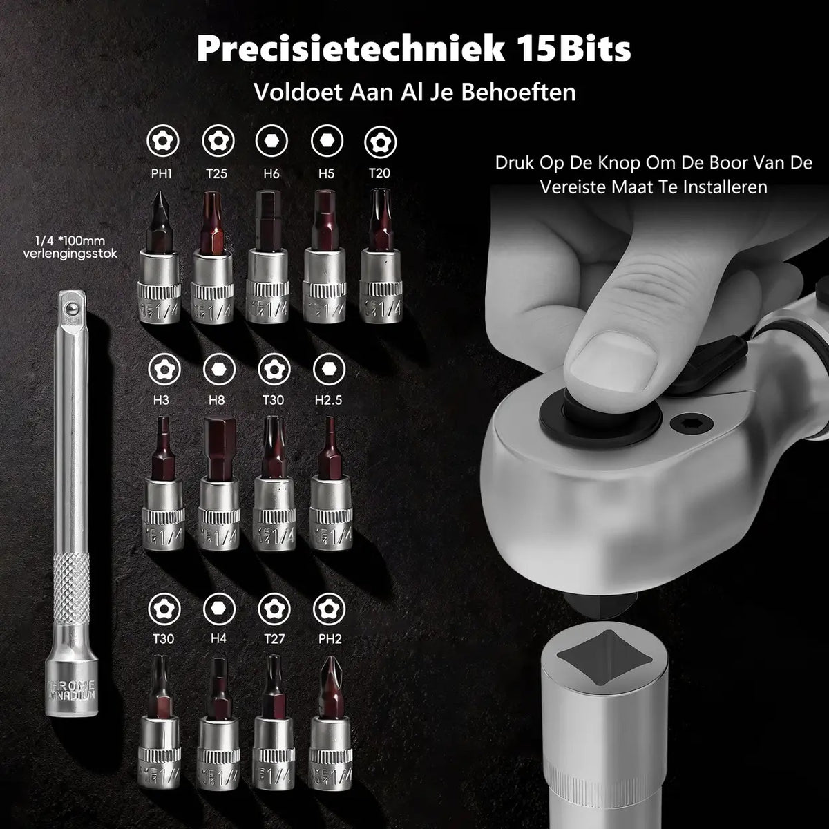 MoveCrab Momentsleutelset voor Fietsen - 15-delig - 1/4 inch - 2–20 Nm