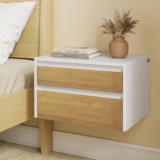 SoBuy FBT175-E-WN - Nachtkastje - Wit - 2 Laden - Push-to-Open - 40x29x25 cm | FBT175-E-WN