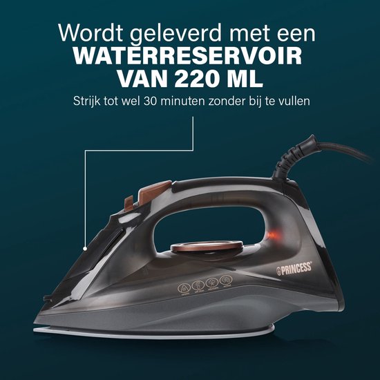 Princess 322890 Stoomstrijkijzer - 2600W - Keramische strijkzool - Verticaal strijken - Zelfreinigend - 220ml watertank - Snel warm - druppelstop