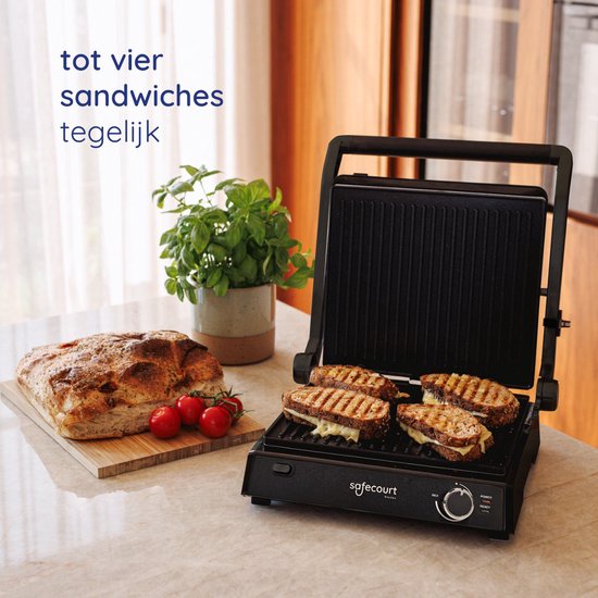 Safecourt Kitchen 3-in-1 Contactgrill en Tosti-apparaat – Verstelbare Hoogte – 2000W – Zwart