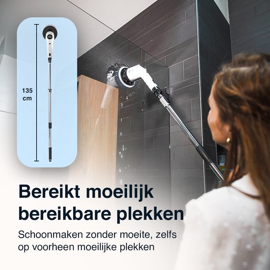 Samako Elektrische Schoonmaakborstel - Elektrische Schrobber - IPX6 waterdichte Schrobborstel met steel - 9 opzetstukken - Poetsmachine - Schrobmachine