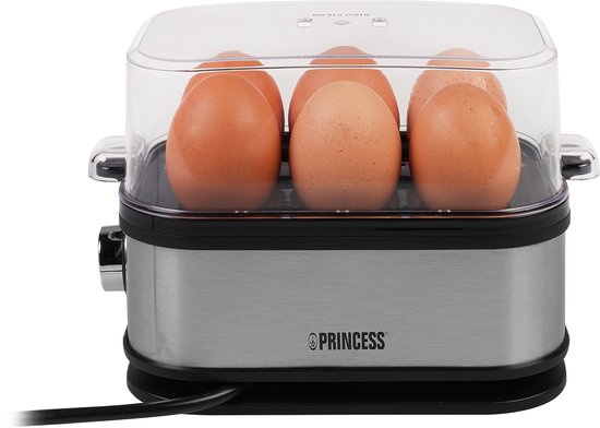 Princess Eierkoker 262046 – voor 1 tot 6 eitjes – 400 W - RVS - Hard, Zacht en Medium gekookt - Timer - Inclusief maatbeker en eierprikker