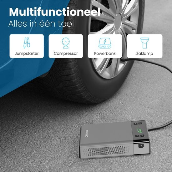 Auronic 12V Jumpstarter  Startondersteuning voor Auto's - Met Compressor en Bandenpomp - 1200A - 3L Diesel 6L Benzine - Zwart/Grijs
