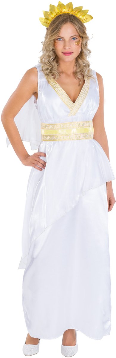 Dressforfun - Vrouwenkostuum Echtgenote Caesar - Lang Kleed met Brokaatborduur, Ceintuur en Haartooi in Laurierlook – Maat L