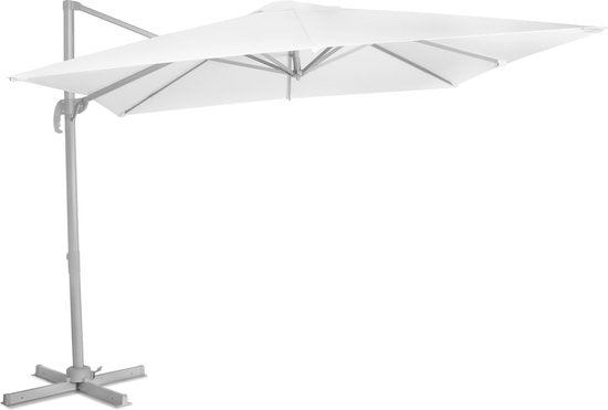 VONROC Premium Zweefparasol Pisogne - 300x300cm – Inclusief kruisvoet & beschermhoes – Vierkante parasol – 360 ° Draaibaar - Wit