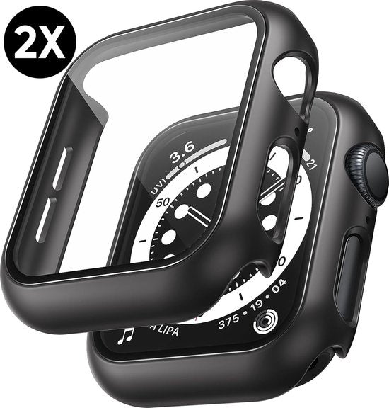 Hoesje geschikt voor Apple Watch Series 4 / 5 / 6 / SE - 40 mm Screen Protector - 2 Stuks - Full Cover Hard Case - Zwart