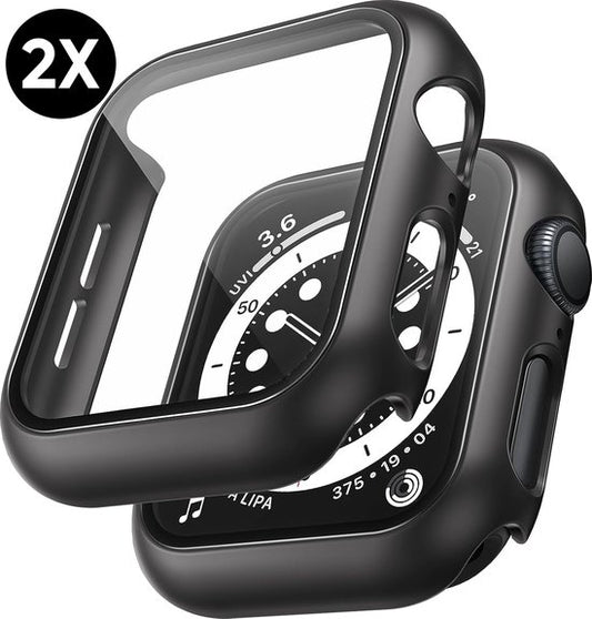 Hoesje geschikt voor Apple Watch Series 4 / 5 / 6 / SE - 40 mm Screen Protector - 2 Stuks - Full Cover Hard Case - Zwart