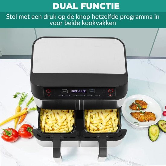 Niceey Dubbele Airfryer XXL - 8L - 2460W - Zilver