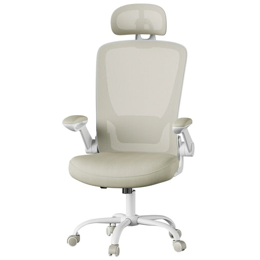 Ochama Ergonomische Bureaustoel - Mesh - Verstelbaar - 62 x 62,4 x 120,4-127,4 cm - Beige