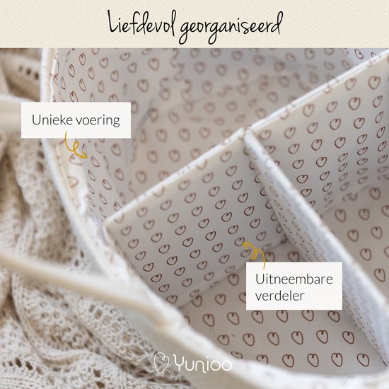Yunioo Luiertas en Commodemandje │ Luiermand voor Babykameraccessoires │ Luier Organizer │ Opbergmand kinderkamer │ Kraamcadeau babyshower │Speelgoedmand │ Crème