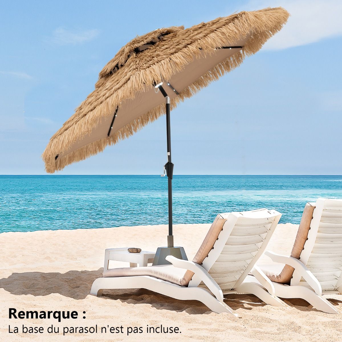 Coast Rieten Parasol - 32 LED Lampjes - Kantelbaar - Hawaii Stijl - 270 x 270 x 256 cm