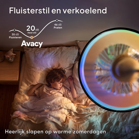 Avacy Plafondventilator met Verlichting - Plafondlamp Ventilator - Plafonniere - LED RGBW - Tuya Wifi Smart - Afstandsbediening - ⌀ 50cm - Zwart