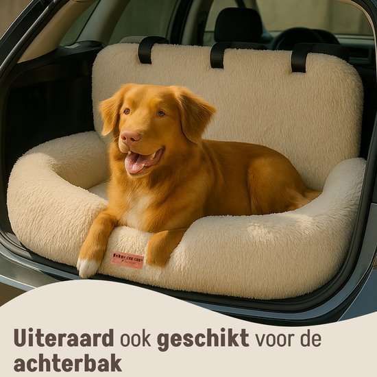 By Cee Cee Autostoel Hond Deluxe - Hondenmand Auto Met Veiligheidsriempje - Automand Hond - Hondenstoel - Autozitje - Beige - 120x60 - Maat L