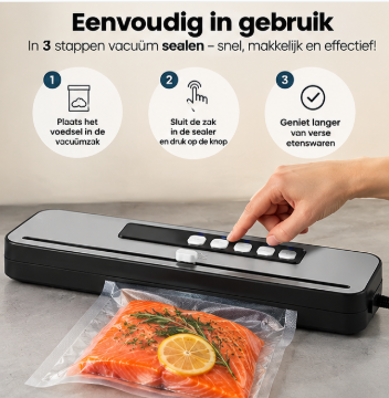Woox Vacuümmachine Compact – Vacumeren van Droge en Vochtige Etenswaren – 38.5 x 11 x 5.5 cm – Zwart