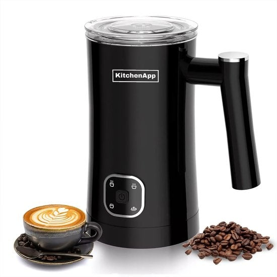 KitchenApp Melkopschuimer elektrisch - Schuimen en verwarmen - 4 in 1 - 350ML - Zwart