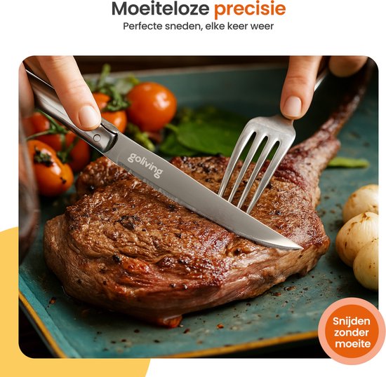 Goliving Steakmessen - Vleesmes - Vaatwasserbestendig - 6-delige Steakmessenset - RVS - Messenset - Kartelmes - Zilver
