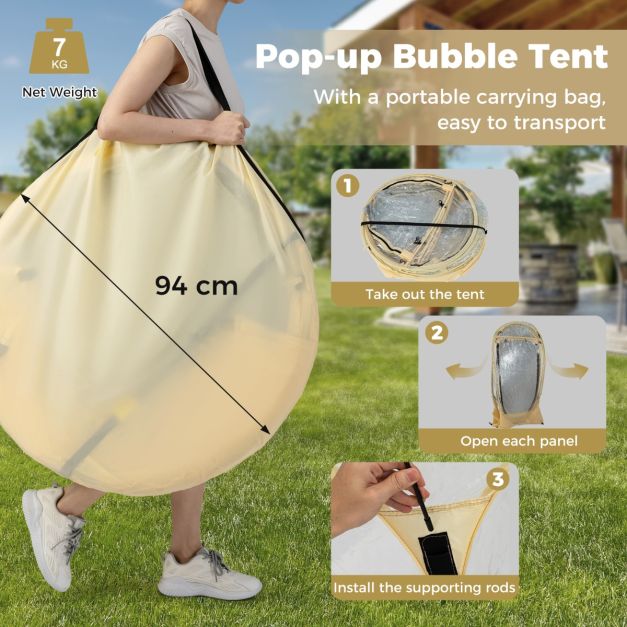 coast 630° transparante pop-up bubble tent 265 x 265 x 190 cm voor 5-6 personen, beige