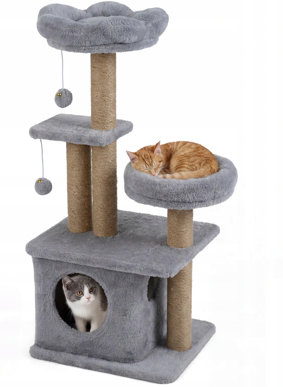 Coast Krabpaal Grijs – 96 cm Hoog – Met Huisje, Ligbed en 2 Speelballen