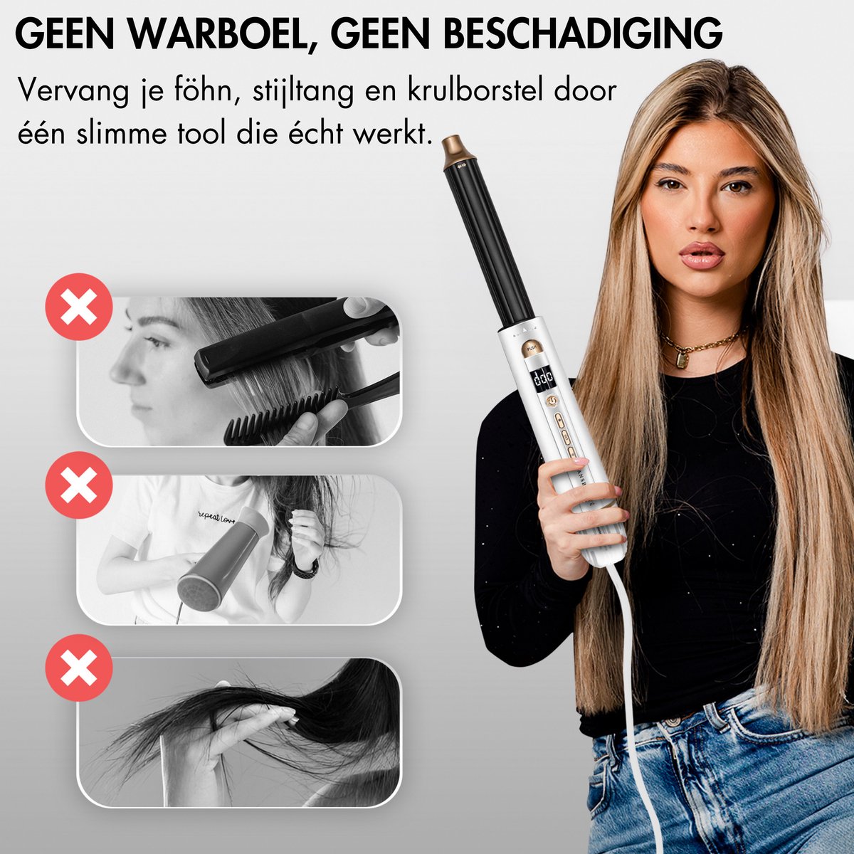 Sansbeauté 4-in-1 Airstyler - Multistyler - Föhnborstel - Krulborstel - Stijlborstel - 1400W - Ionentechnologie - Wit/Goud