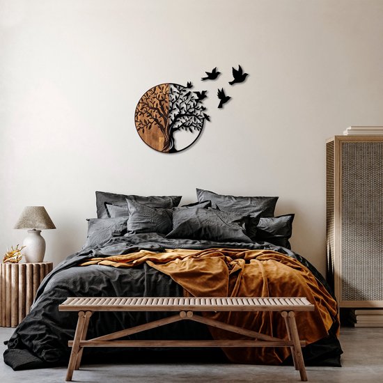 Woondecoratie - Decoratief Houten Wandaccessoire Zwart Walnoot - Prachtige Woonaccessoire - Afmetingen 92x3x71cm