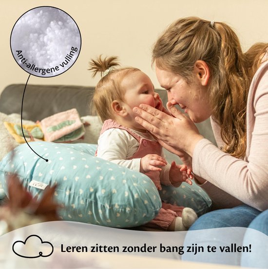 EL-Life Voedingskussen – Zwangerschapskussen – 100% Katoen – Afneembare Wasbare Hoes – Blauw met Witte Hartjes