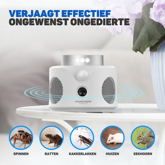 Vulpes Goods® Verjager - Ultrasonische Muizenverjager - Ongedierte Verjager Voor Binnen - Diervriendelijk Muizen en Insecten Bestrijding - Diervriendelijke Muizenval - 360 Graden Bescherming - Pest Repeller - MAX versie - Wit