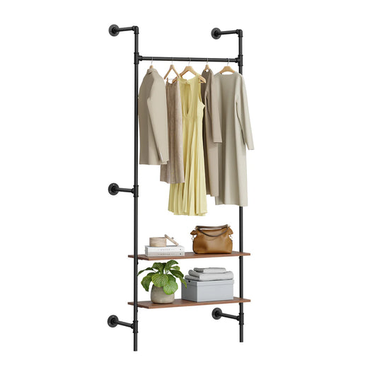 SoBuy KLS20-SCH Compact Wandkledingrek met 2 MDF-Planken - Industrieel Zwart - 91,5x48x220 cm