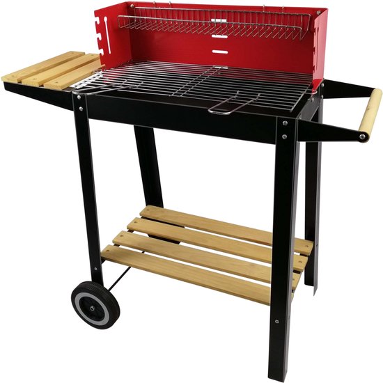 BBQ Collection Barbecue Houtskool - Houtskoolbarbecue met Wielen - Barbeque Verstelbaar Rooster en Windscherm - Barbecue met Zijtafel - Zwart