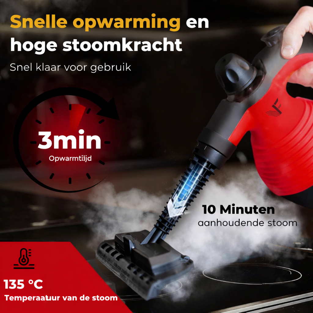 Neighbour's Friend handmatige stoomreiniger - Stoomregeling - Inclusief accessoires - 350 ml tank - Rood