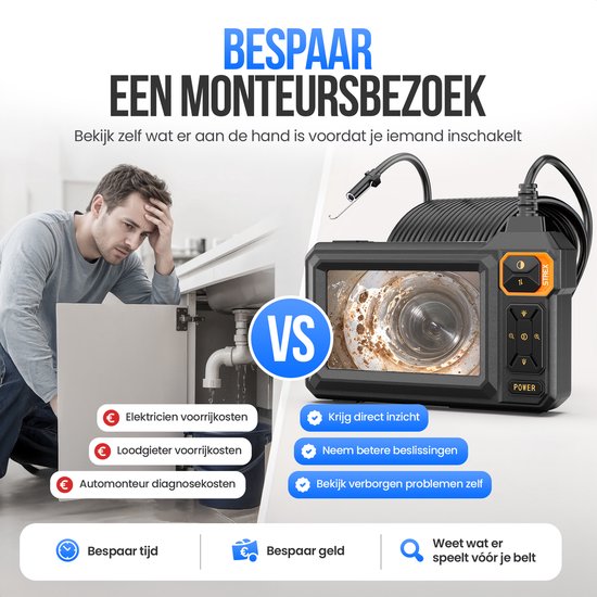 Strex Endoscoop met Scherm 15M - Inspectiecamera - Rioolcamera met HD Beeld - IP67 Waterdicht - Instelbare LED Verlichting