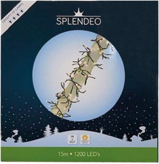 Splendeo Extreme dichtheid lichte ketting - 1200 leds - Arizona wit - zwarte kabel - 15 m - 3 m aansluitsnoer - transformator